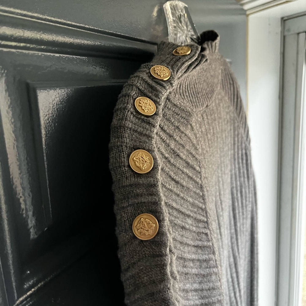 Cyrus Gray Ribbed Sweater with Gold Buttons - Picture 2 of 4